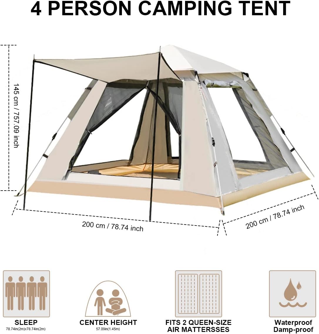 8/10 Person Camping Tent, Large 2 Room Family Tent with Weatherproof Instant Cabin Shelter with Rainfly & Carry Bag for Backpacking Hiking Car Traveling… - Image 2