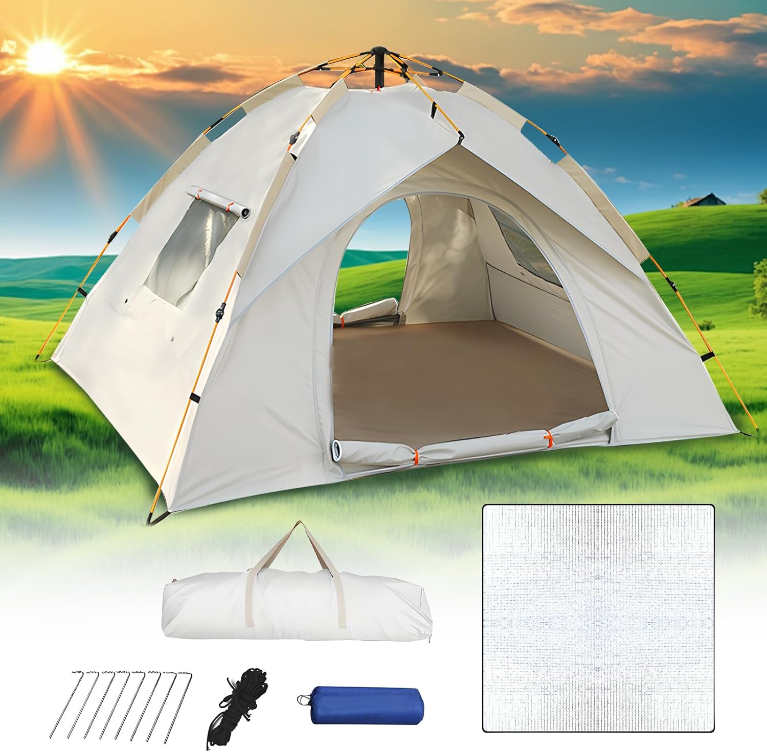 Camping Set with Waterproof Tent, Folding Table & 2 Chairs - Lightweight, Portable & Easy to Assemble - Ideal for Outdoor, Hiking, Fishing & Festival