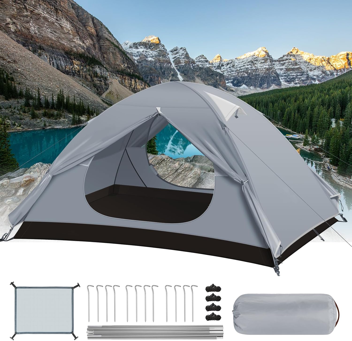 Ultralight Tent 3-Season Backpacking Tent for 1-Person or 2-Person Camping, Trekking, Kayaking, Climbing, Hiking