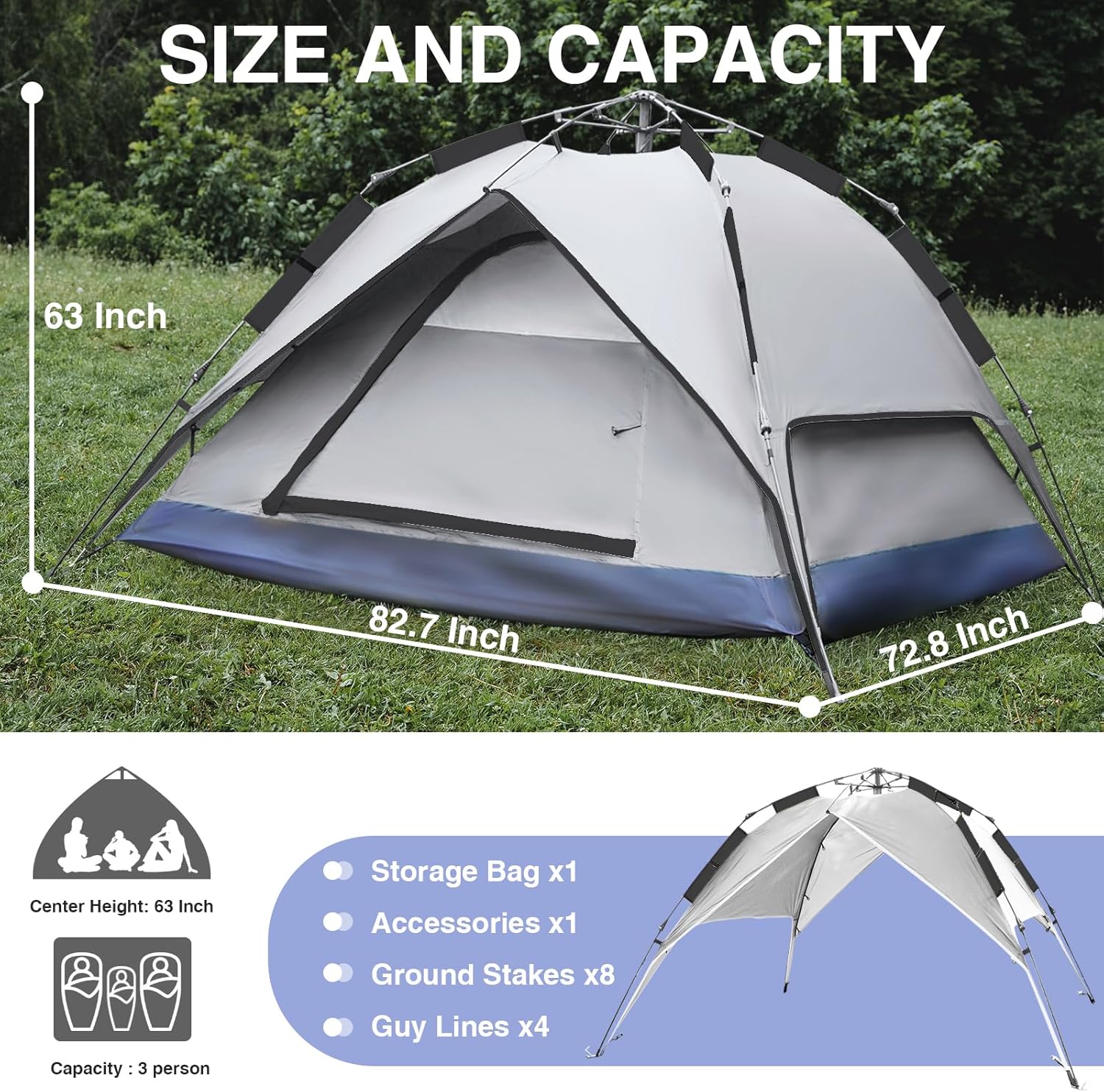 Camping Tent with Porch, Family Tent with Spacious Space, Water Resistant, Excellent Ventilation for Camping Outdoor Party Gathering - Image 2