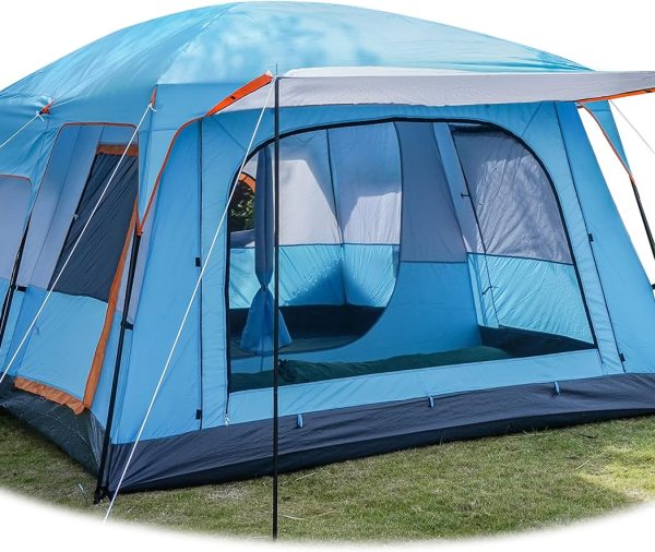 Canvas Tent Bell Tent 16.4ft*High9.2ft with Stove Jack for Glamping Family Camping Zipped Removable Floor